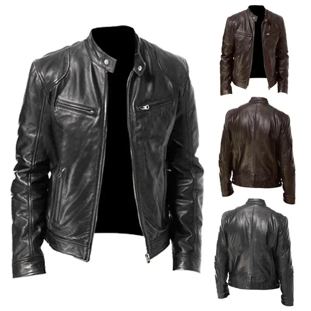 2025 PU Leather Biker Jacket for Men – European Fit Motorcycle Coat | Autumn/Winter Streetwear | Punk Outlaw Low-Riders MC Style