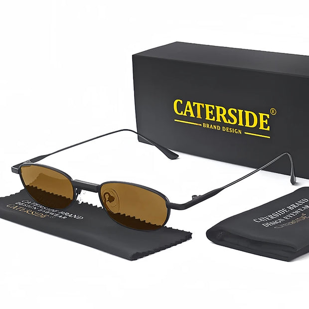 CaterSide Slim Oval Punk Sunglasses – UV400 Polarized Eyewear for Riders